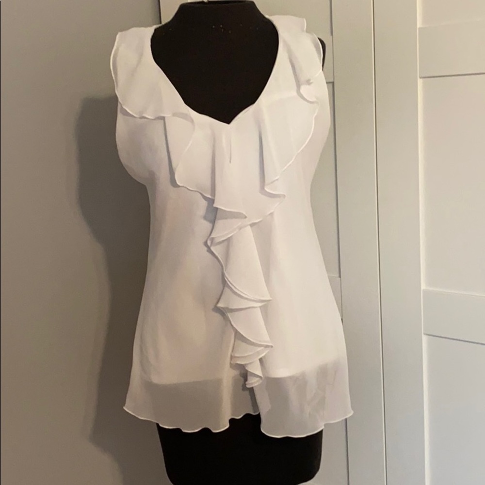White/ black lace and ruffled blouse